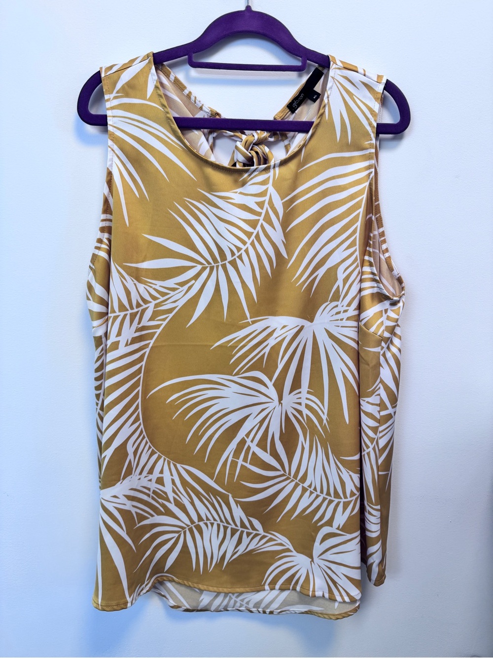 Sleeveless Mustard Palm-Print Tank Top